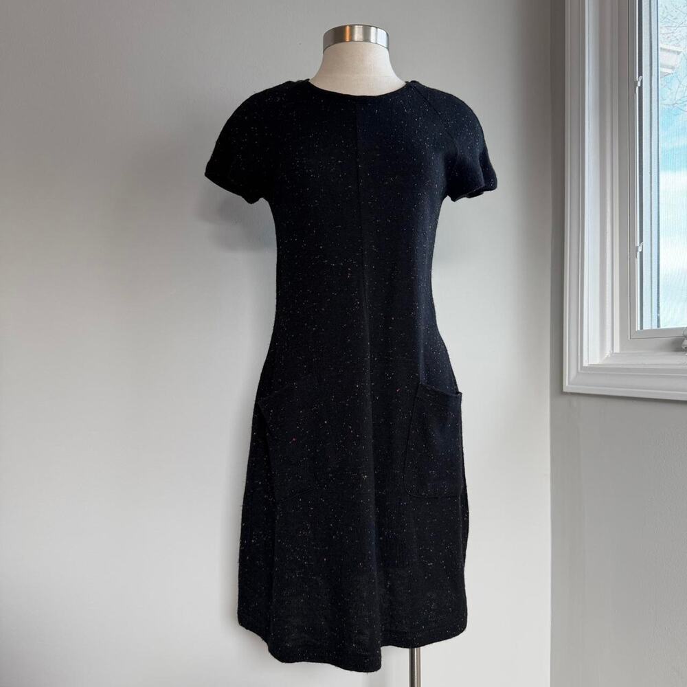 Vintage black multi colored wool blend midi sweater dress